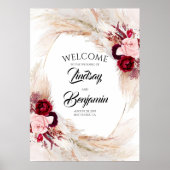 Pampas Grass Burgundy Red Wedding Begrüßungszeiche Poster (Vorne)
