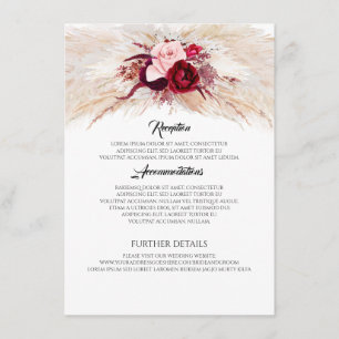 Pampas Grass Burgundy Red Wedding Information Begleitkarte