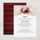 Pampas Grass Burgundy Red Wedding Information Begleitkarte (Vorne/Hinten)