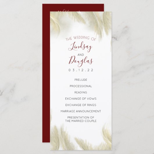 Pampas Grass Burgundy Red Wedding Programs Programm (Vorne/Hinten)