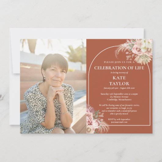 Pampas Grass Celebration of Life Funeral Foto Inv Einladung (Vorderseite)