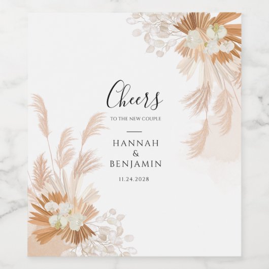 Pampas Grass Cheer Mr. und Mrs. Terracotta Weinetikett (Einzelnes Label)