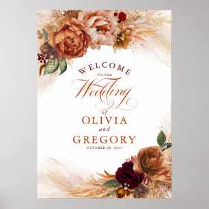 Pampas Grass Copper Rust Floral Wedding Welcome Poster
