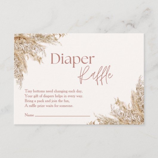 Pampas Grass Diaper Raffekarte | neutral rustikal Begleitkarte (Vorderseite)