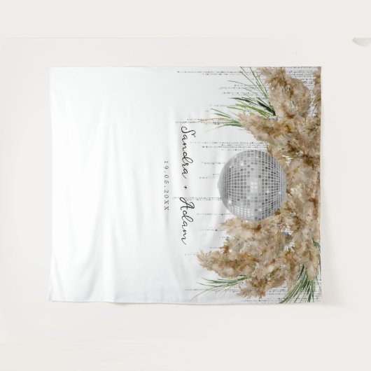 Pampas Grass Disco Ball Wedding Foto Hintergrund Wandteppich (Vorderseite (Horizontal))