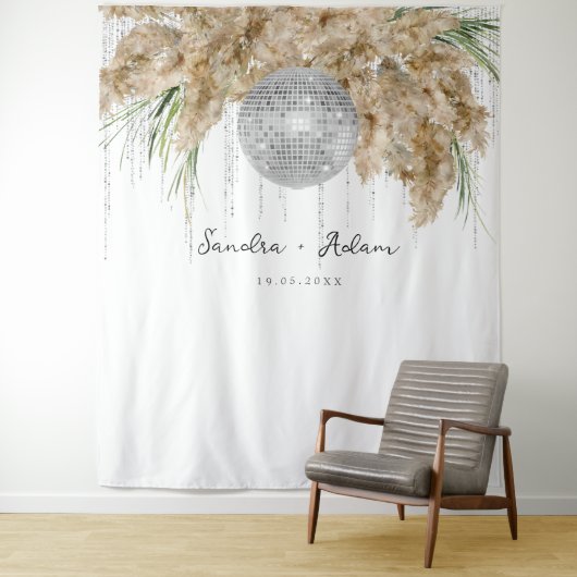 Pampas Grass Disco Ball Wedding Foto Hintergrund Wandteppich (Beispiel)