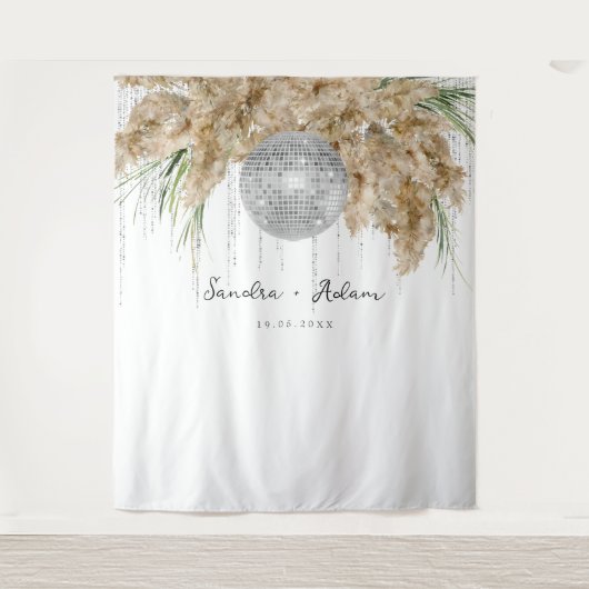 Pampas Grass Disco Ball Wedding Foto Hintergrund Wandteppich (Vorderseite)