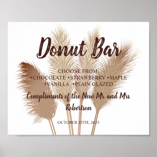 Pampas Grass Donut Bar Hochzeitszeichen Poster (Vorne)