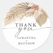 Pampas Grass Dried Palm Wedding Runder Aufkleber (Vorderseite)