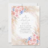 Pampas Grass Dusty Blue and Pink Taufe Einladung (Vorderseite)