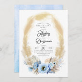 Pampas Grass Dusty Blue Floral Engagement Party Einladung (Vorne/Hinten)