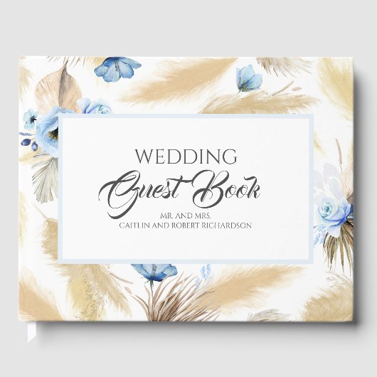 Pampas Grass Dusty Blue Floral Wedding Gästebuch (Vorderseite)