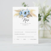 Pampas Grass Dusty Blue Floral Wedding RSVP Karte (Stehend Vorderseite)