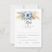 Pampas Grass Dusty Blue Floral Wedding RSVP