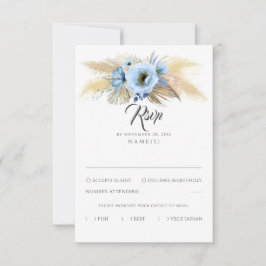 Pampas Grass Dusty Blue Floral Wedding RSVP Karte
