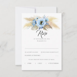 Pampas Grass Dusty Blue Floral Wedding RSVP Karte