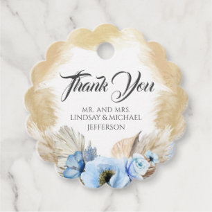 Pampas Grass Dusty Blue Floral Wedding Vielen Dank Geschenkanhänger