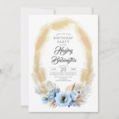 Pampas Grass Dusty Blue Flowers Einladung (Vorderseite)