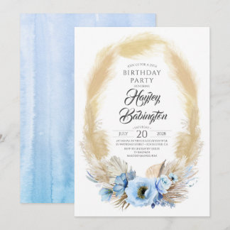 Pampas Grass Dusty Blue Flowers Einladung