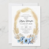 Pampas Grass Dusty Blue Flowers Graduation Party Einladung (Vorderseite)