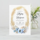 Pampas Grass Dusty Blumen Tropische Hochzeit Einladung (Stehend Vorderseite)