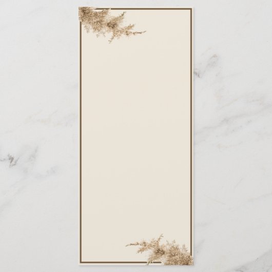 Pampas Grass Earthy Bohemisch Exotic Wedding Menükarte (Rückseite)