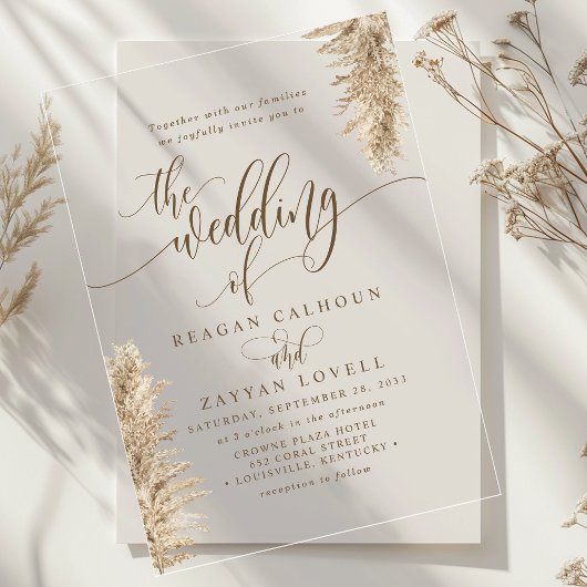 Pampas Grass Earthy Exotic Calligraphy Wedding Acryleinladungen