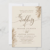 Pampas Grass Earthy Exotic Calligraphy Wedding Einladung (Vorderseite)