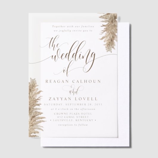 Pampas Grass Earthy Exotic Calligraphy Wedding Pergament Einladungen (Versetzt)