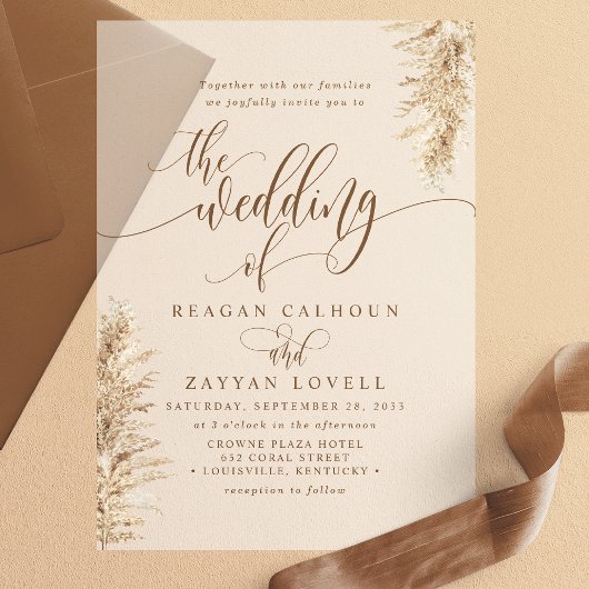 Pampas Grass Earthy Exotic Calligraphy Wedding Pergament Einladungen