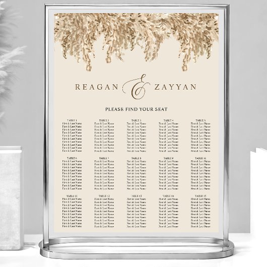 Pampas Grass Earthy Exotic Wedding Chart Poster