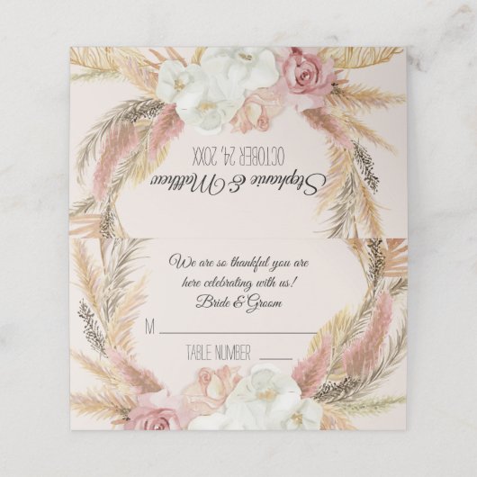 Pampas Grass Earthy Floral Boho Zent Platzkarten (Außenseite Aufgefaltet)