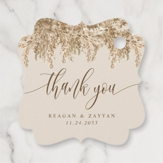 Pampas Grass Earthy Wedding Vielen Dank Geschenkanhänger (Rückseite)