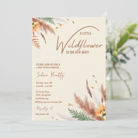 Pampas Grass Eine kleine Wildblume Kindermädchendu Einladung (Stehend Vorderseite)