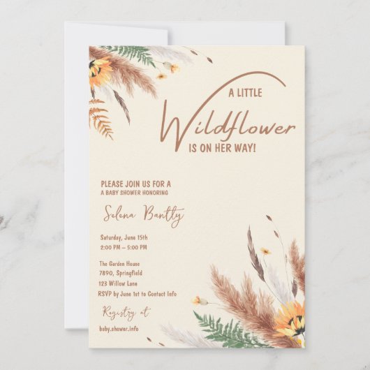 Pampas Grass Eine kleine Wildblume Kindermädchendu Einladung (Vorderseite)