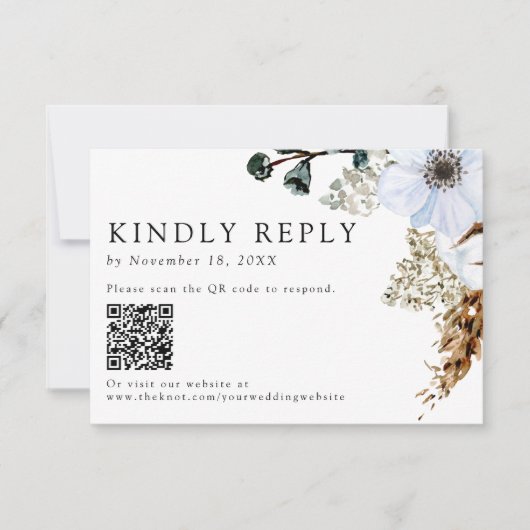 Pampas Grass Elegant Boho Wedding QR Code RSVP Karte (Vorderseite)