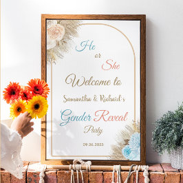 Pampas Grass Elegant Gender Reveal Begrüßungszeich Poster