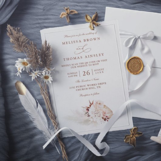 Pampas Grass Elegant Soft QR Code Wedding Einladung