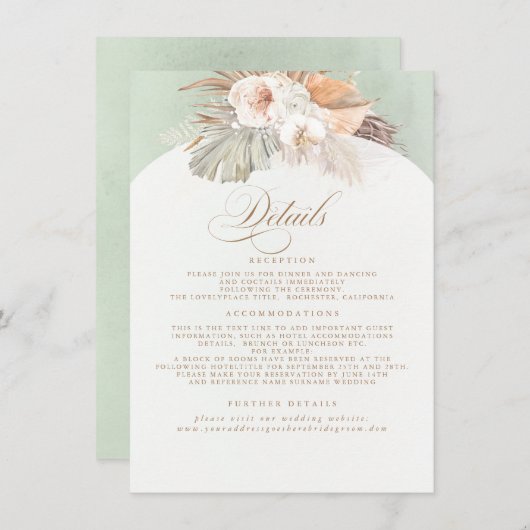 Pampas Grass Elegante weiche Pastellfarben Details Begleitkarte (Vorne/Hinten)