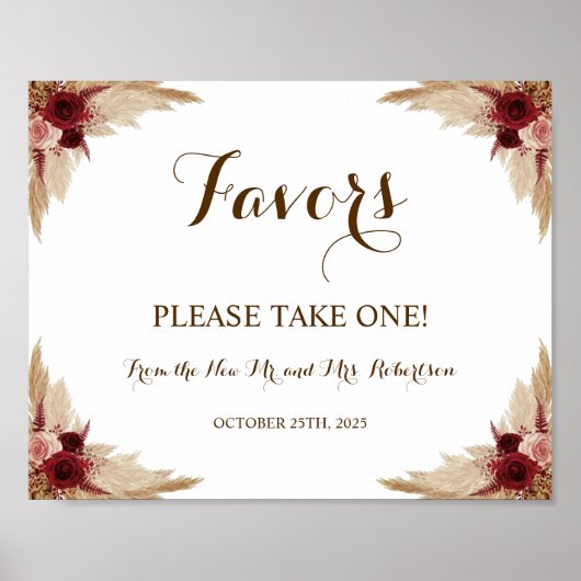 Pampas Grass Favors Brautparty Wedding Poster (Vorne)