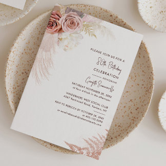 Pampas Grass Floral 80. Geburtstag Einladung