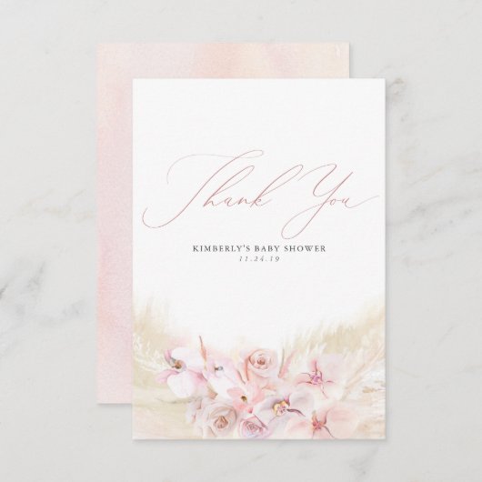 Pampas Grass Floral Boho Baby Dusche Vielen Dank Dankeskarte (Vorne/Hinten)