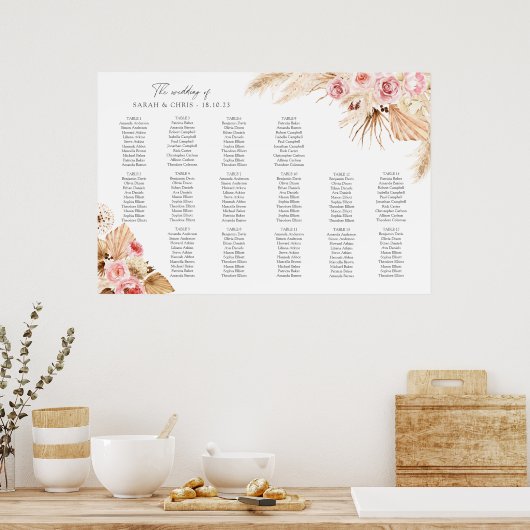 Pampas Grass Floral Boho Tabelle PLan Sitzplakette Poster (Küche)