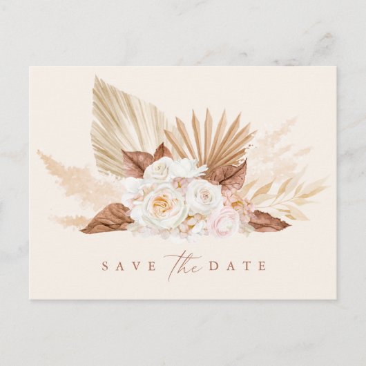 Pampas Grass Floral Brunt Orange Save the Date Ankündigungspostkarte (Vorderseite)