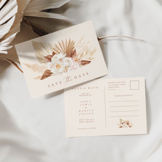 Pampas Grass Floral Brunt Orange Save the Date Ankündigungspostkarte