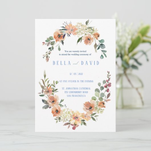 Pampas Grass Floral Burgund Terracotta Wedding  Einladung (Stehend Vorderseite)