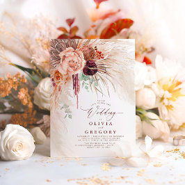 Pampas Grass Floral Burgund Terracotta Wedding Einladung