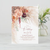 Pampas Grass Floral Burgund Terracotta Wedding Einladung (Stehend Vorderseite)