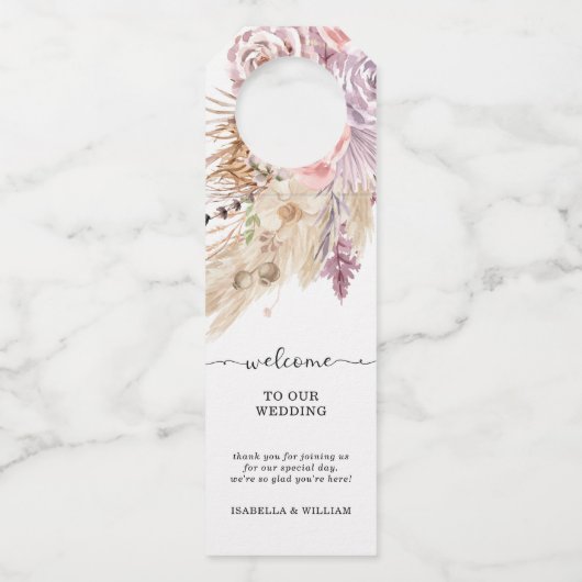 Pampas Grass Floral Custom Begrüßung Flaschenanhänger (Vorderseite)