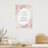 Pampas Grass Floral Dusty Blue Wedding Willkommen Poster (Küche)